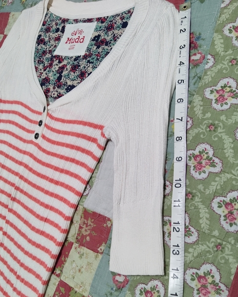 Mudd Junior's Ribbed V Neck Cotton Striped Sweater White & Orange Size Large - Picture 8 of 9